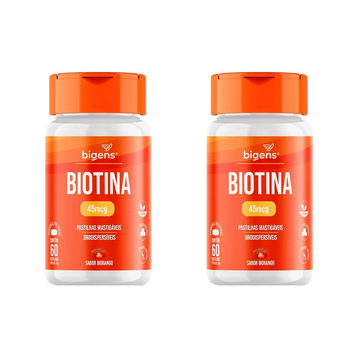Kit 2X Biotina Mastigavel - 60 Pastilhas Morango - Bigens