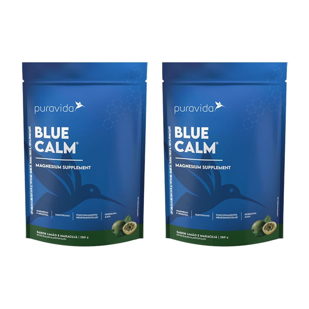 Kit 2X Blue Calm Magnesium Supplement - Refil 350g Lim�o e Maracuj� - Pura Vida
