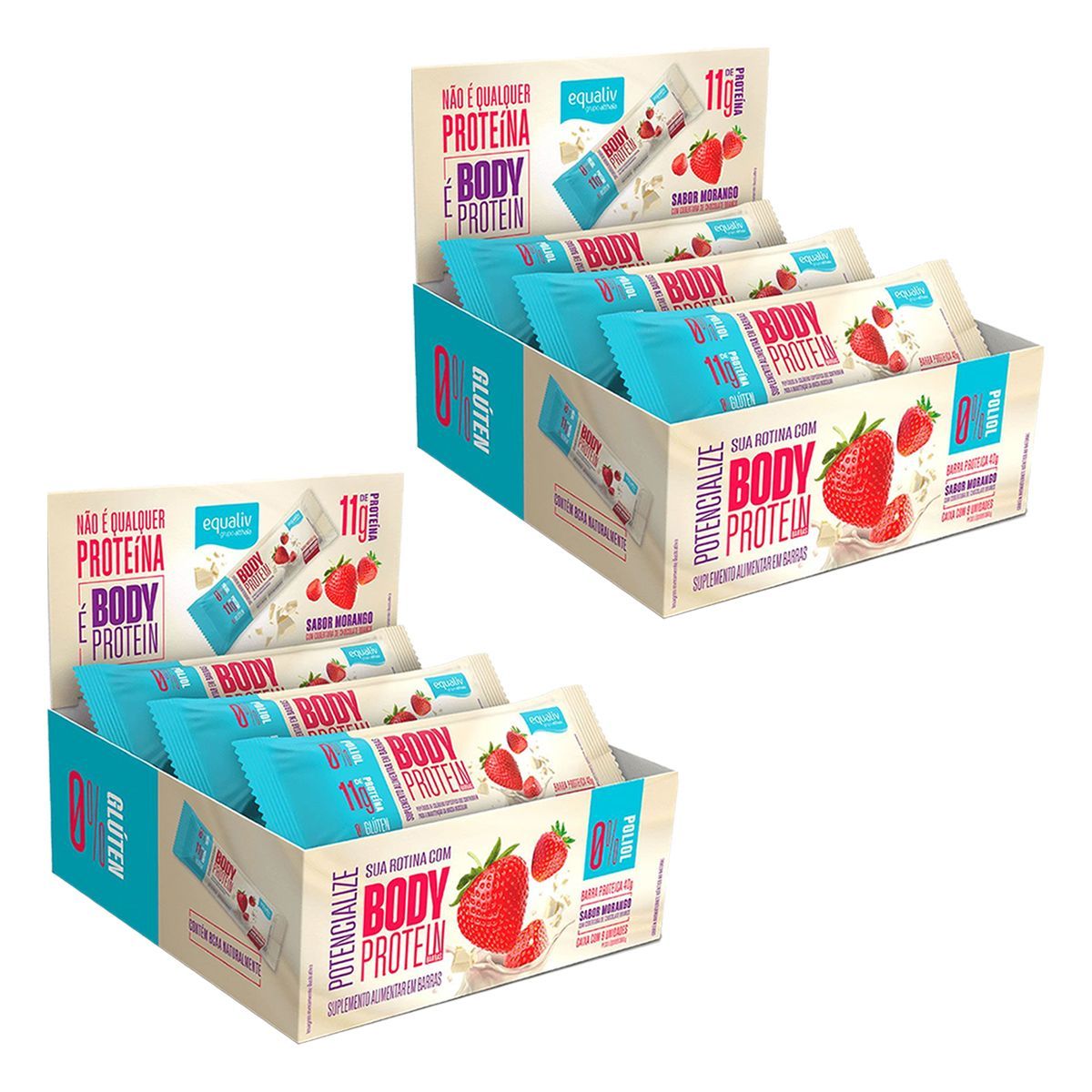 Kit 2X Body Protein Barra - 9 Unidades 40g Morango - Equaliv