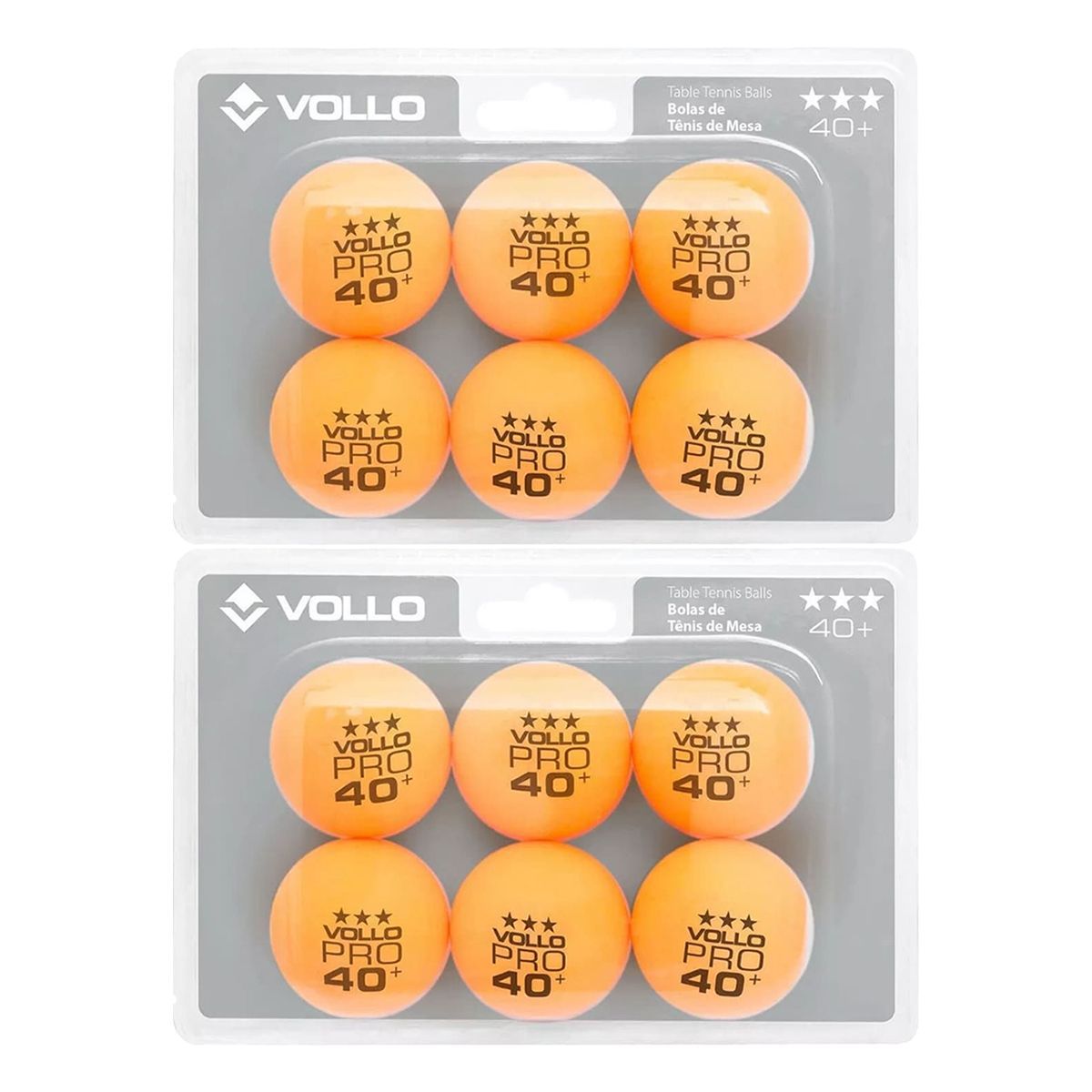 Kit 2X Bola T�nis de Mesa 3 Estrela - 6 Unidades Laranja - Vollo Sports