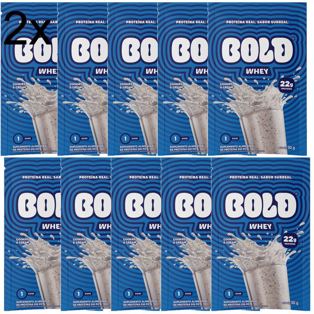 Kit 2X Bold Whey - 10 Sach�s 30g Cookies - Bold
