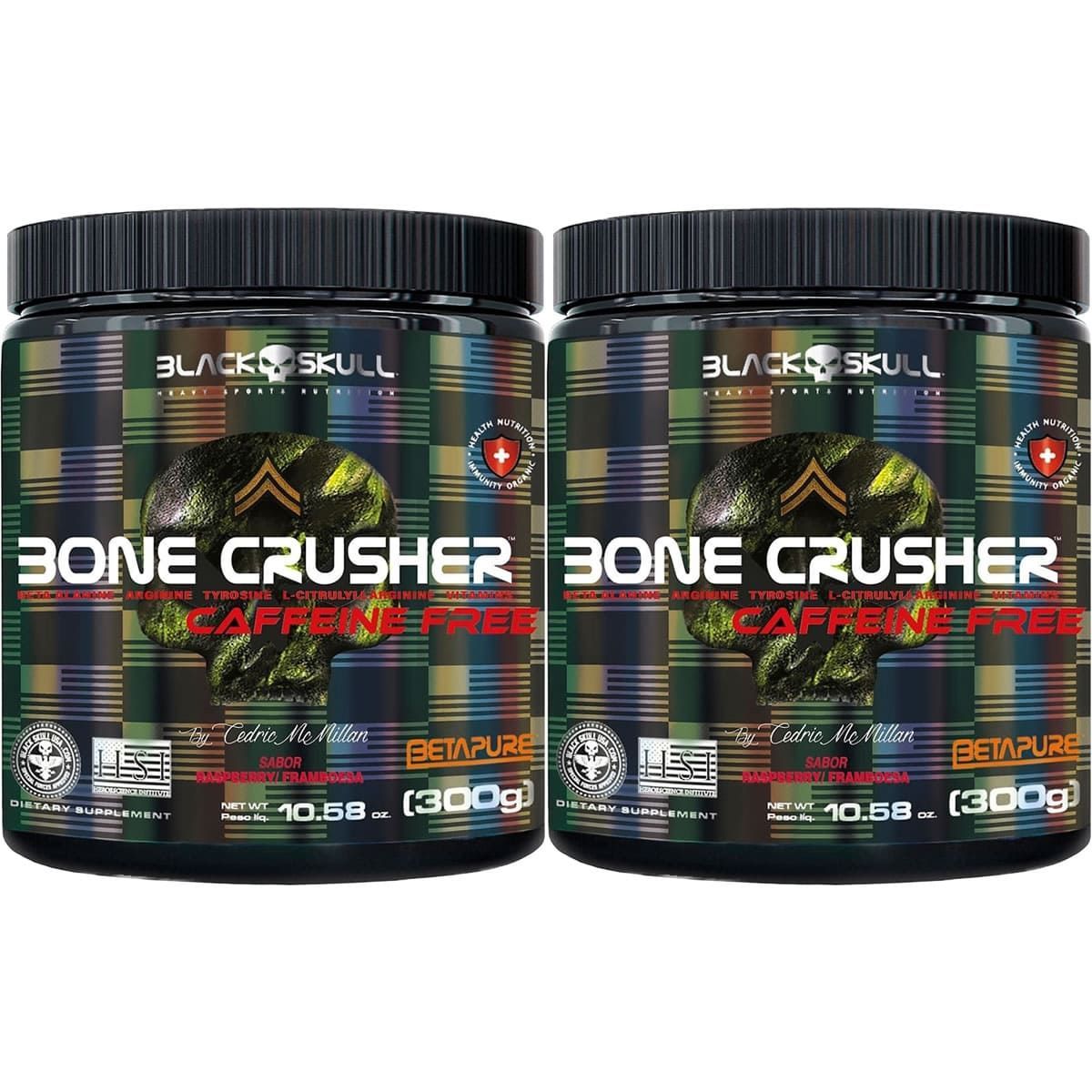 Kit 2X Bone Crusher Caffeine Free - 300g Framboesa - Black Skull