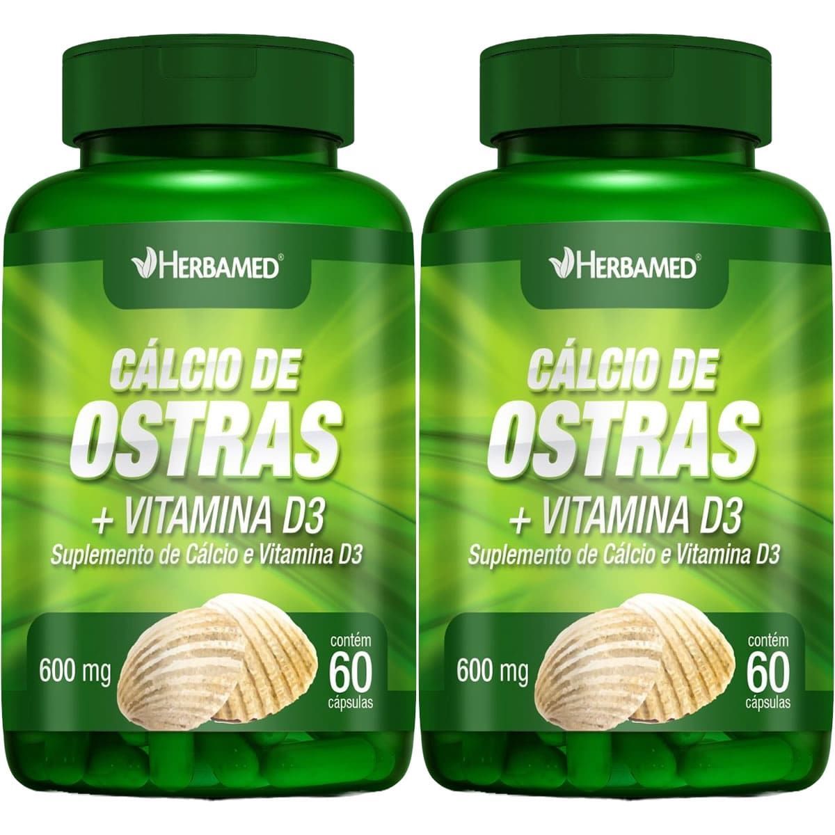 Kit 2X Calcio de Ostras+Vitamina D3 600mg 60 C�psulas - Herbamed