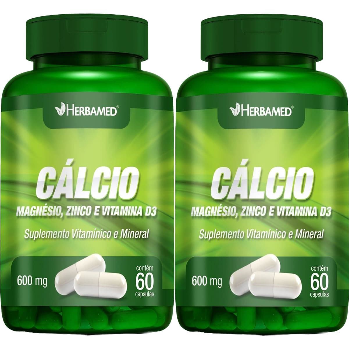 Kit 2X Calcio, Magnesio, Zinco E. Vit D3 600mg 60cps - Herbamed