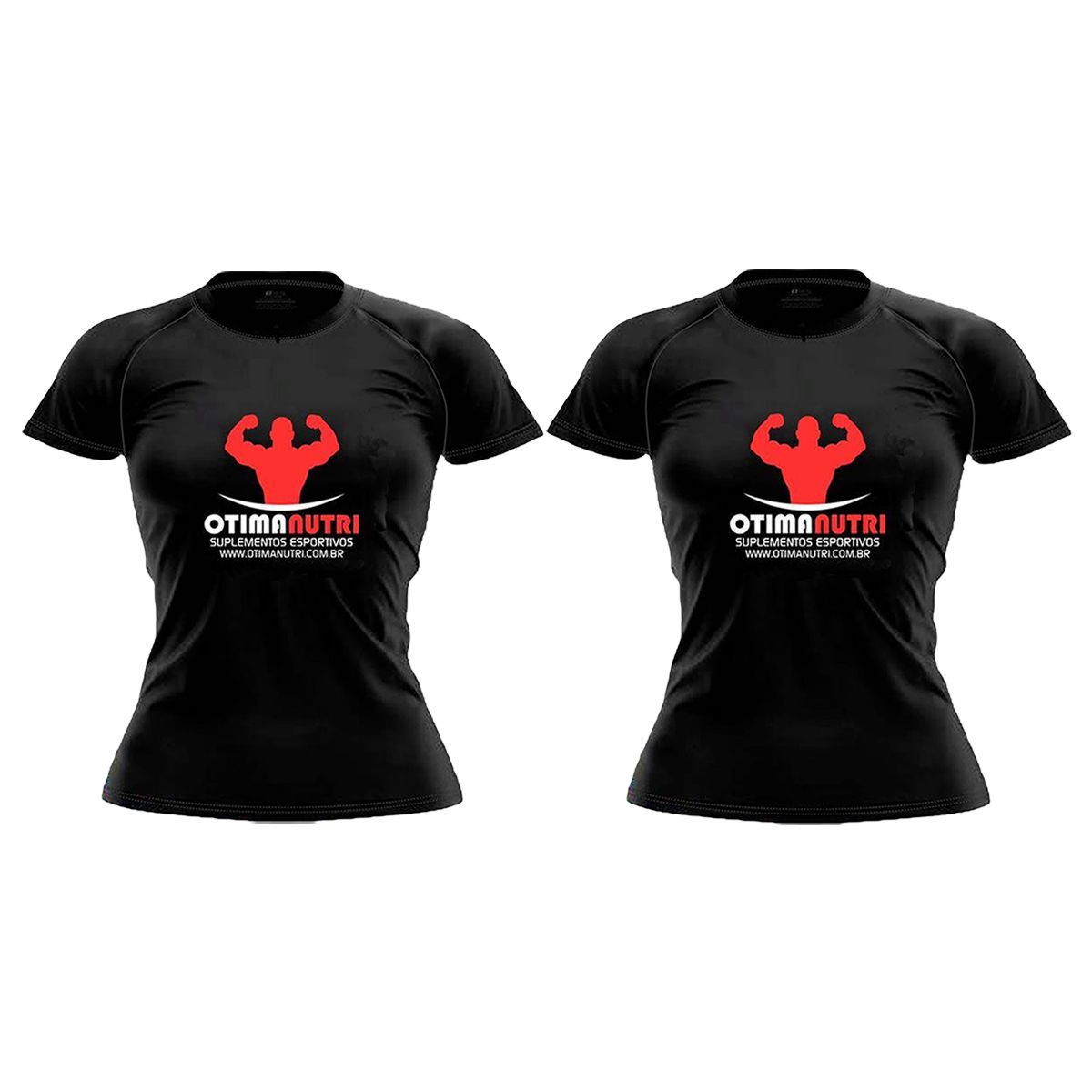 Kit 2X Camiseta Raglan Super Dry 100% Poliester  - Baby Look Preta Tam.GG  - OtimaNutri