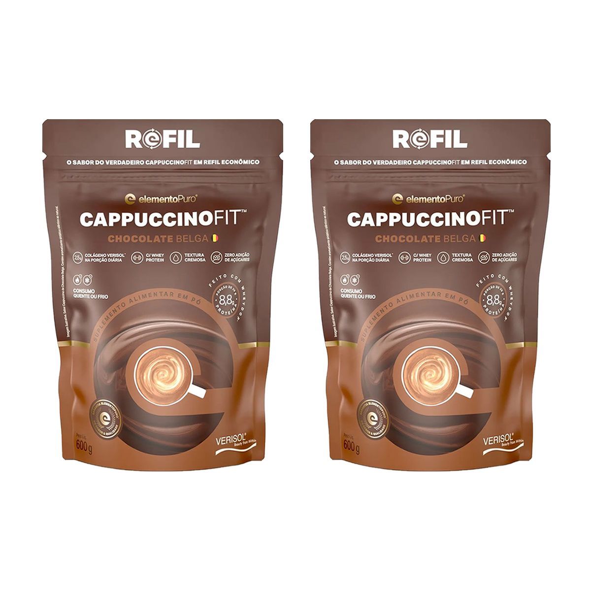Kit 2X CappuccinoFit - 600g Refil Chocolate Belga - ElementoPuro