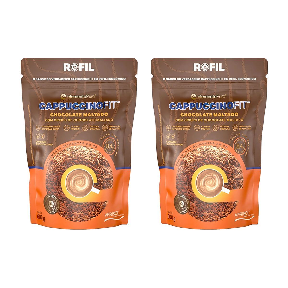 Kit 2X CappuccinoFit - 600g Refil Chocolate Maltado - ElementoPuro
