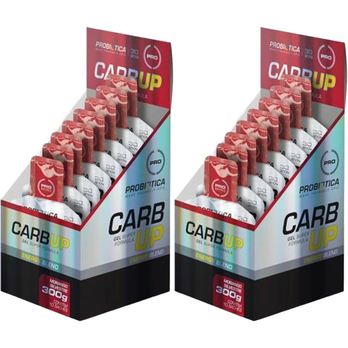 Kit 2X Carb UP Gel Super F�rmula - 10 Sach�s 30g Morango Silvestre - Probi�tica