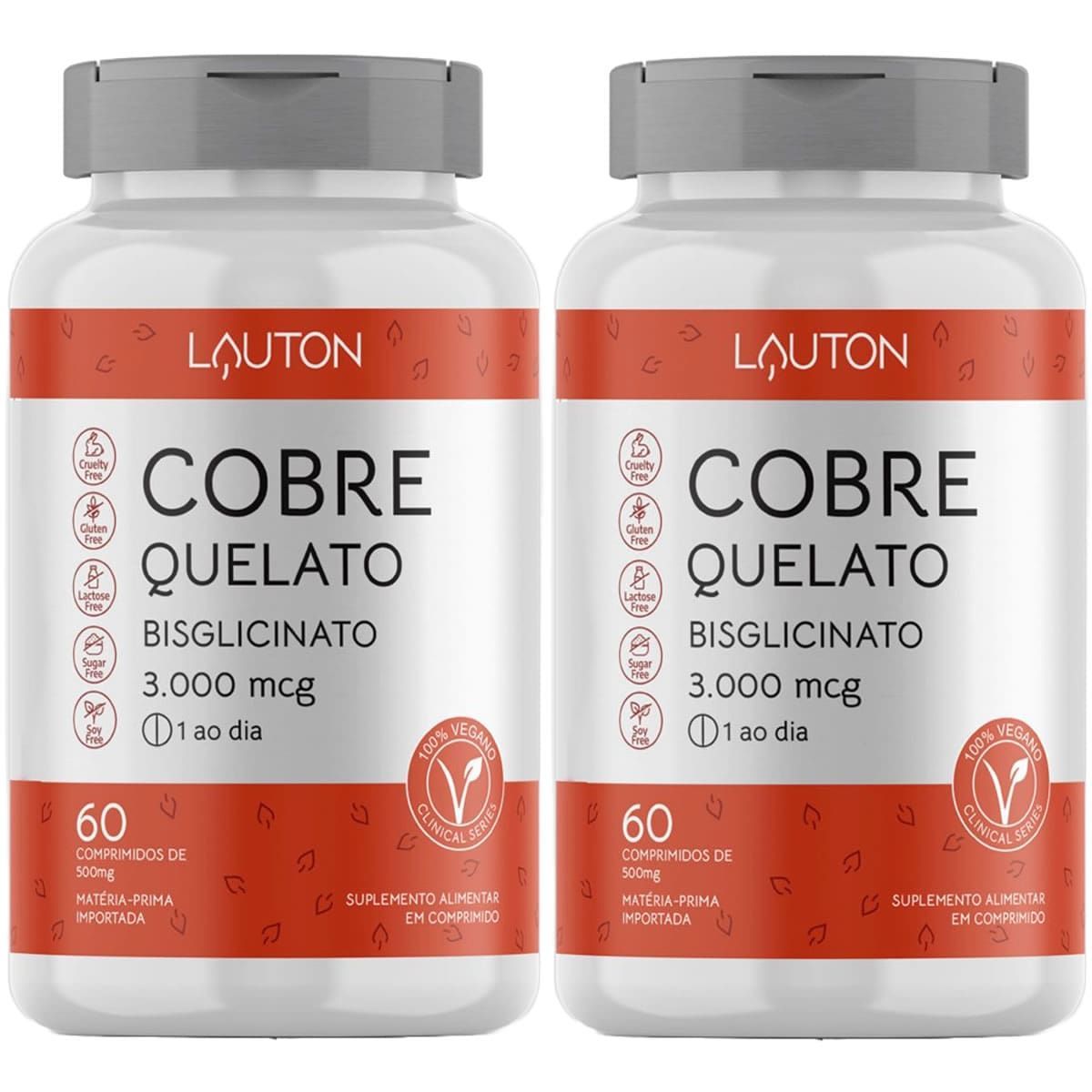 Kit 2X Cobre Quelato Bisglicinato - 60 Comprimidos - Lauton Nutrition