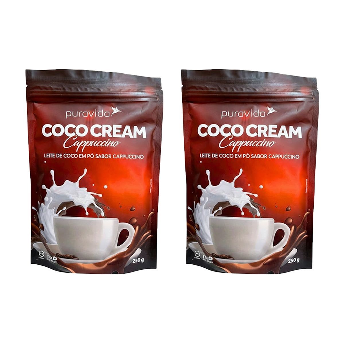 Kit 2X Coco Cream Leite de Coco em P� - 250g Cappuccino - Puravida