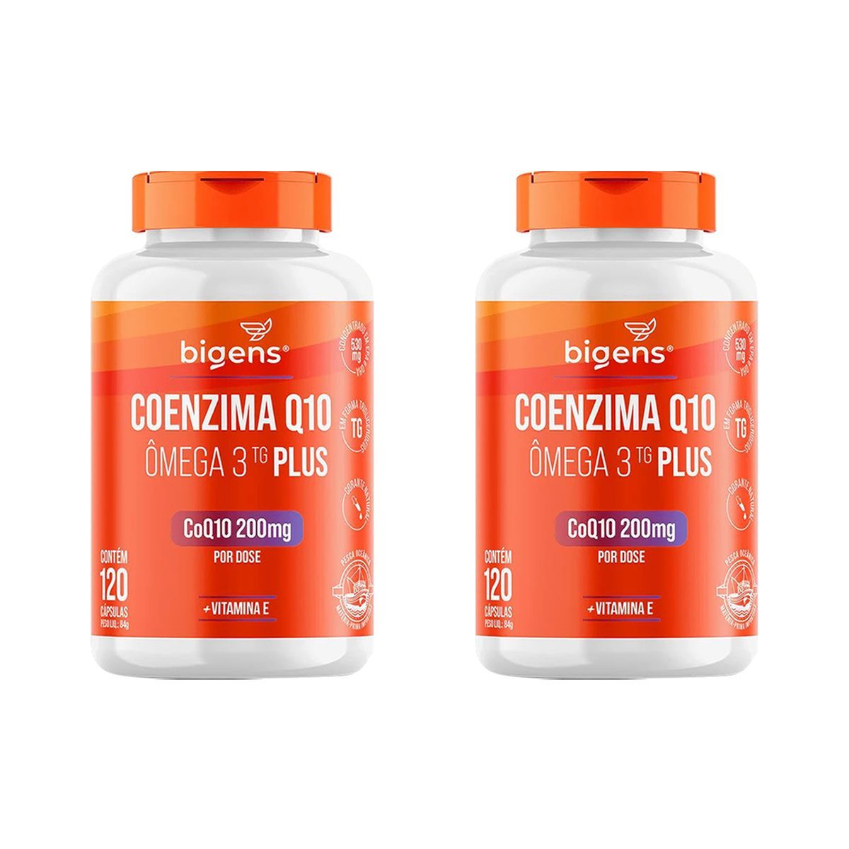 Kit 2X Coenzima Q10 200mg + Omega 3 - 120 C�psulas - Bigens