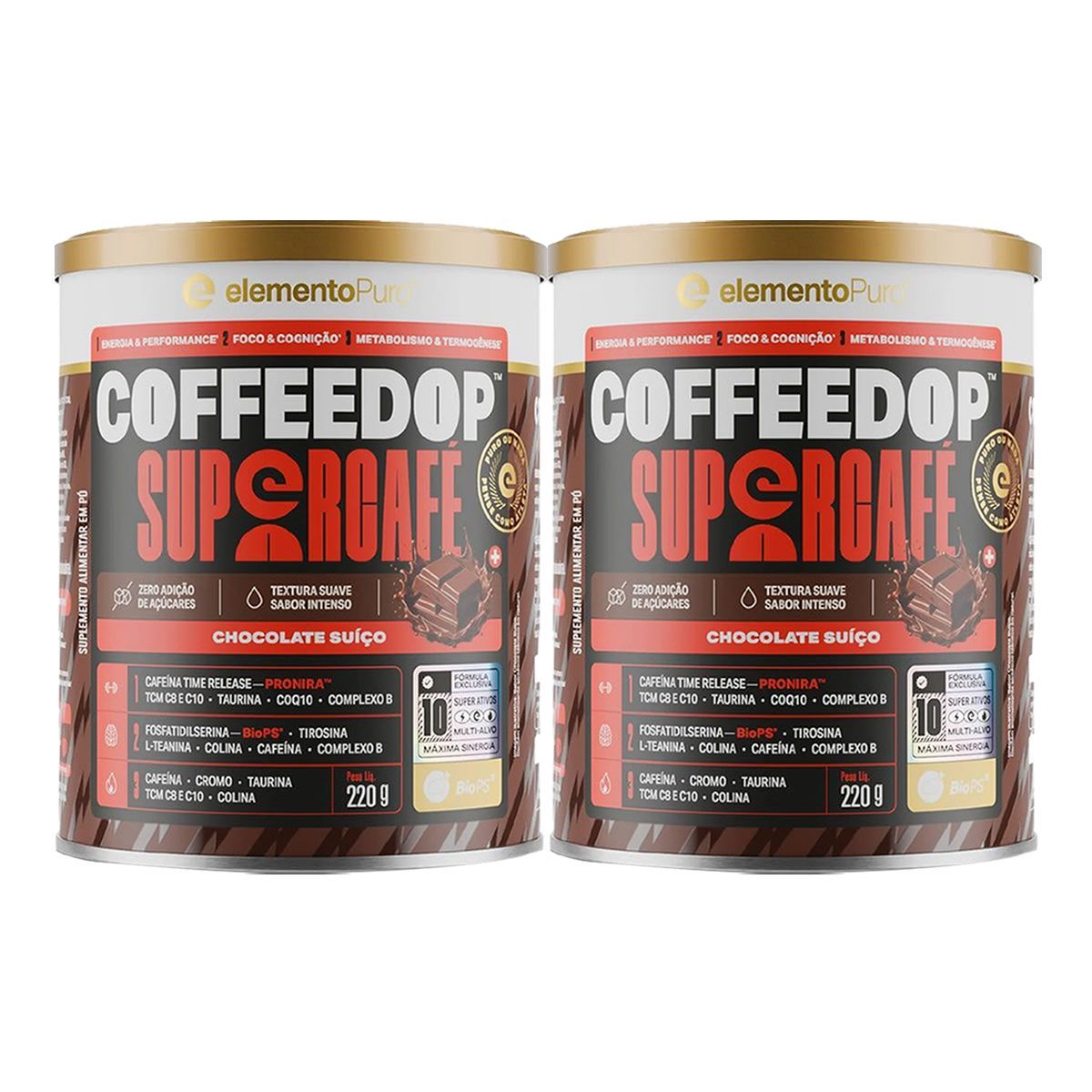 Kit 2X CoffeeDop SuperCaf� - 220g Chocolate Su��o - ElementoPuro