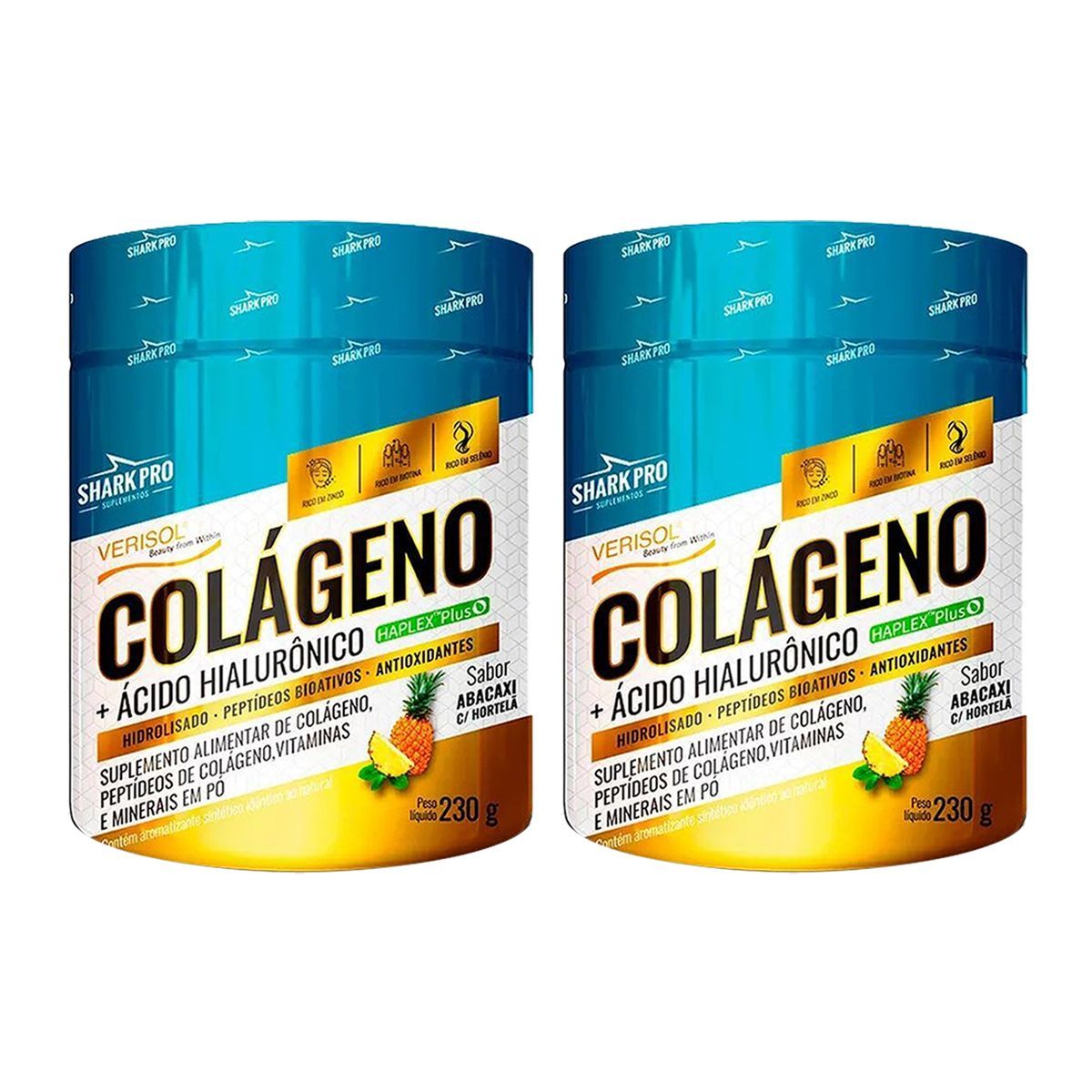 Kit 2X Col�geno + �cido Hialur�nico - 230g Abacaxi Com Hortel� - Shark Pro