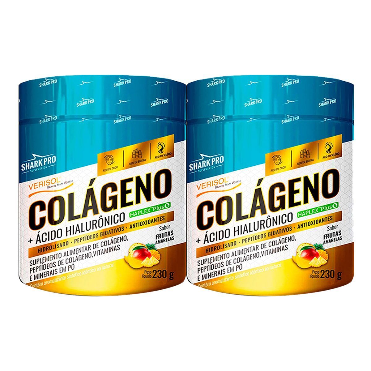 Kit 2X Col�geno + �cido Hialur�nico - 230g Frutas Amarelas - Shark Pro