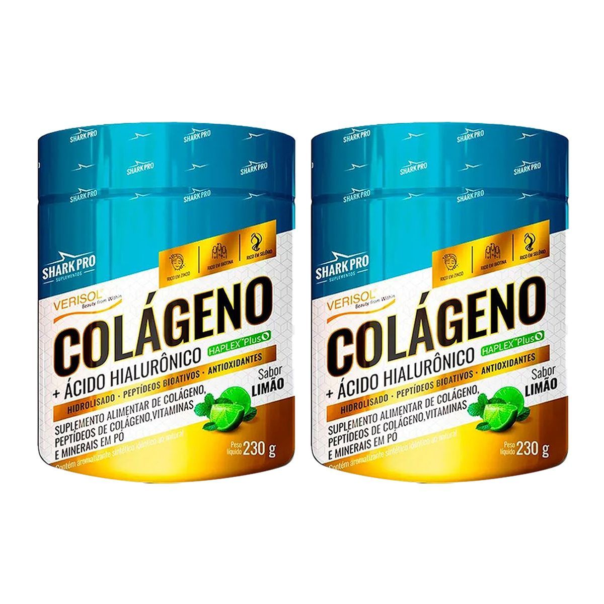 Kit 2X Col�geno + �cido Hialur�nico - 230g Lim�o - Shark Pro