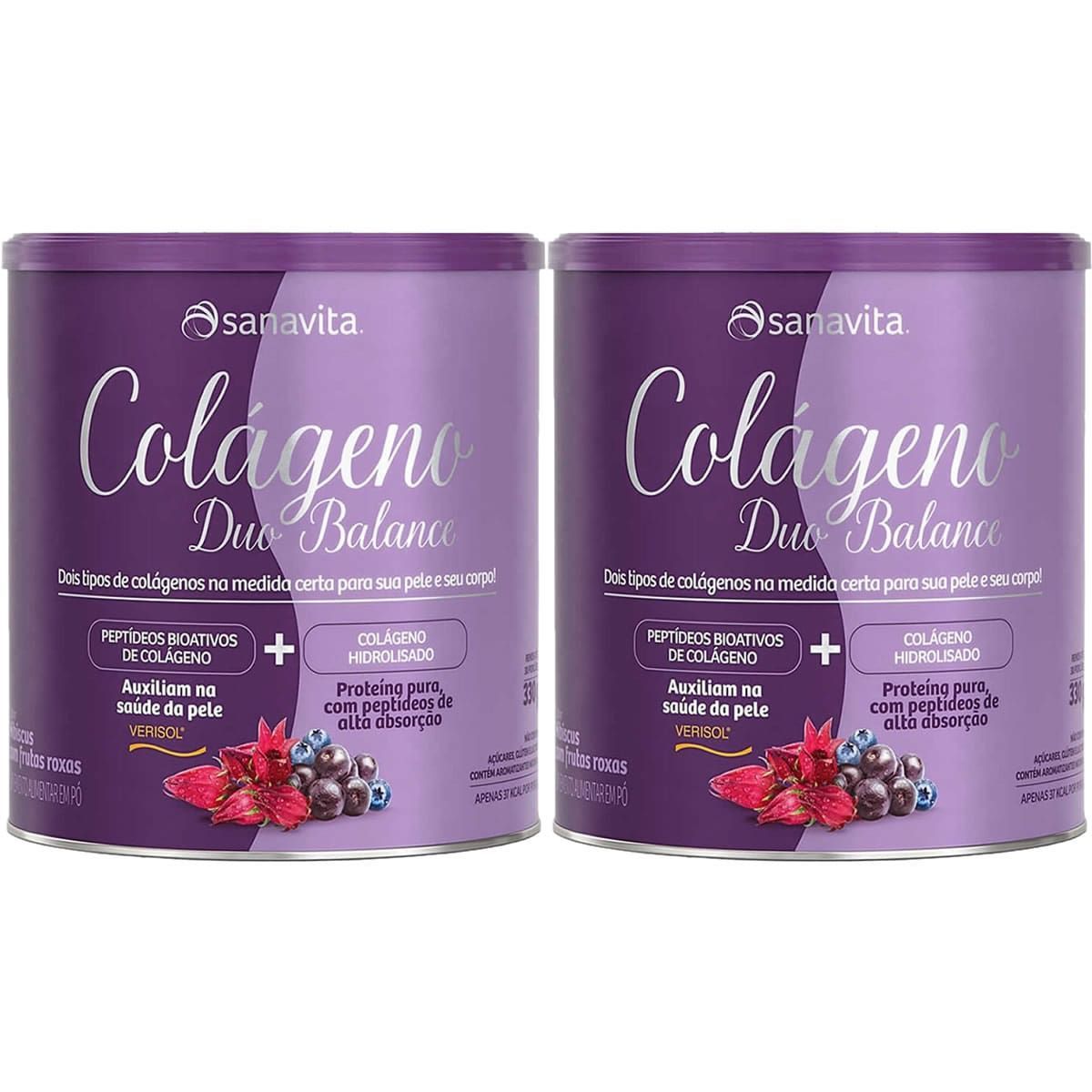 Kit 2X Col�geno Duo Balance - 330g Hibiscus e Frutas Roxas - Sanavita