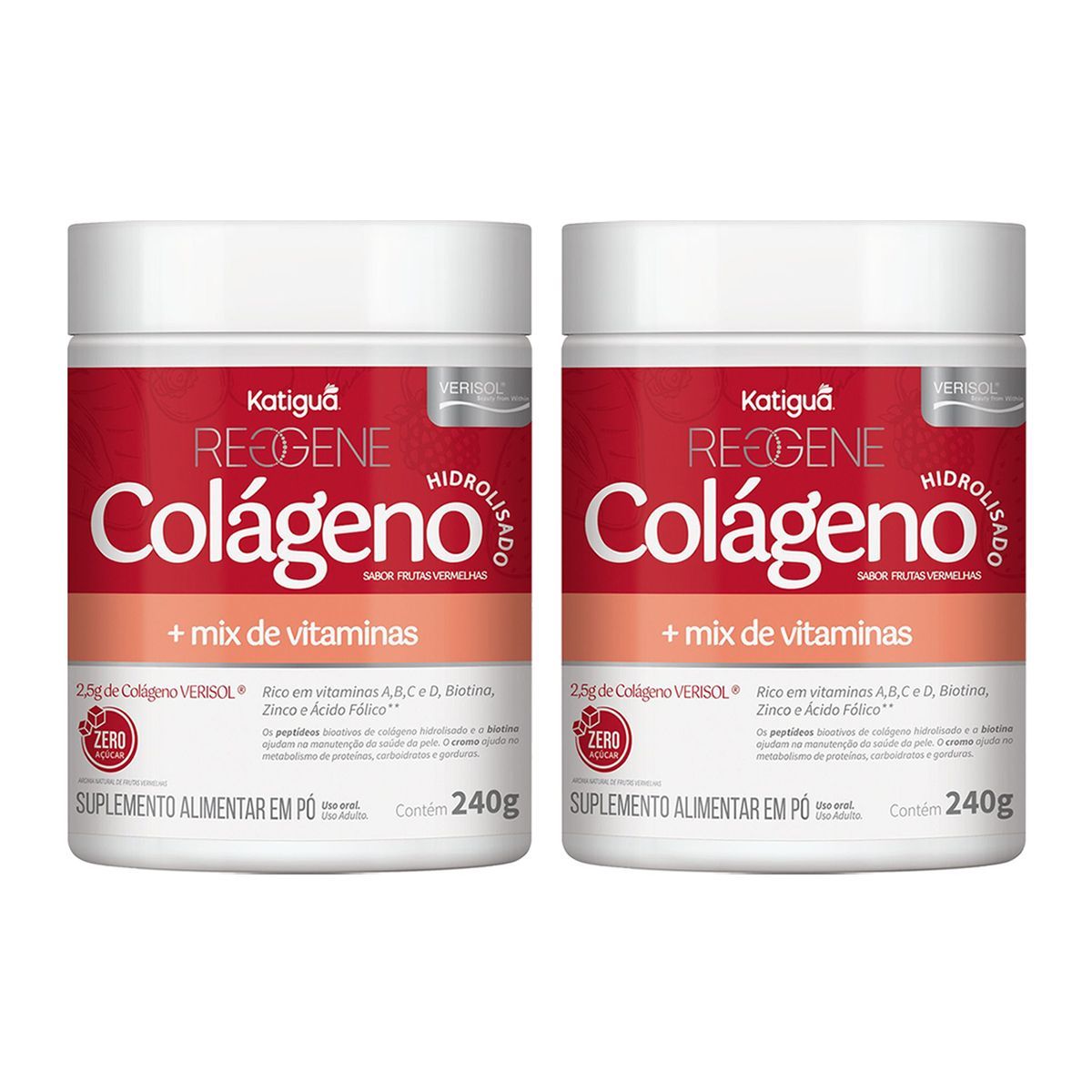 Kit 2X Col�geno Hidrolisado - 240g Frutas Vermelhas - Katigu�