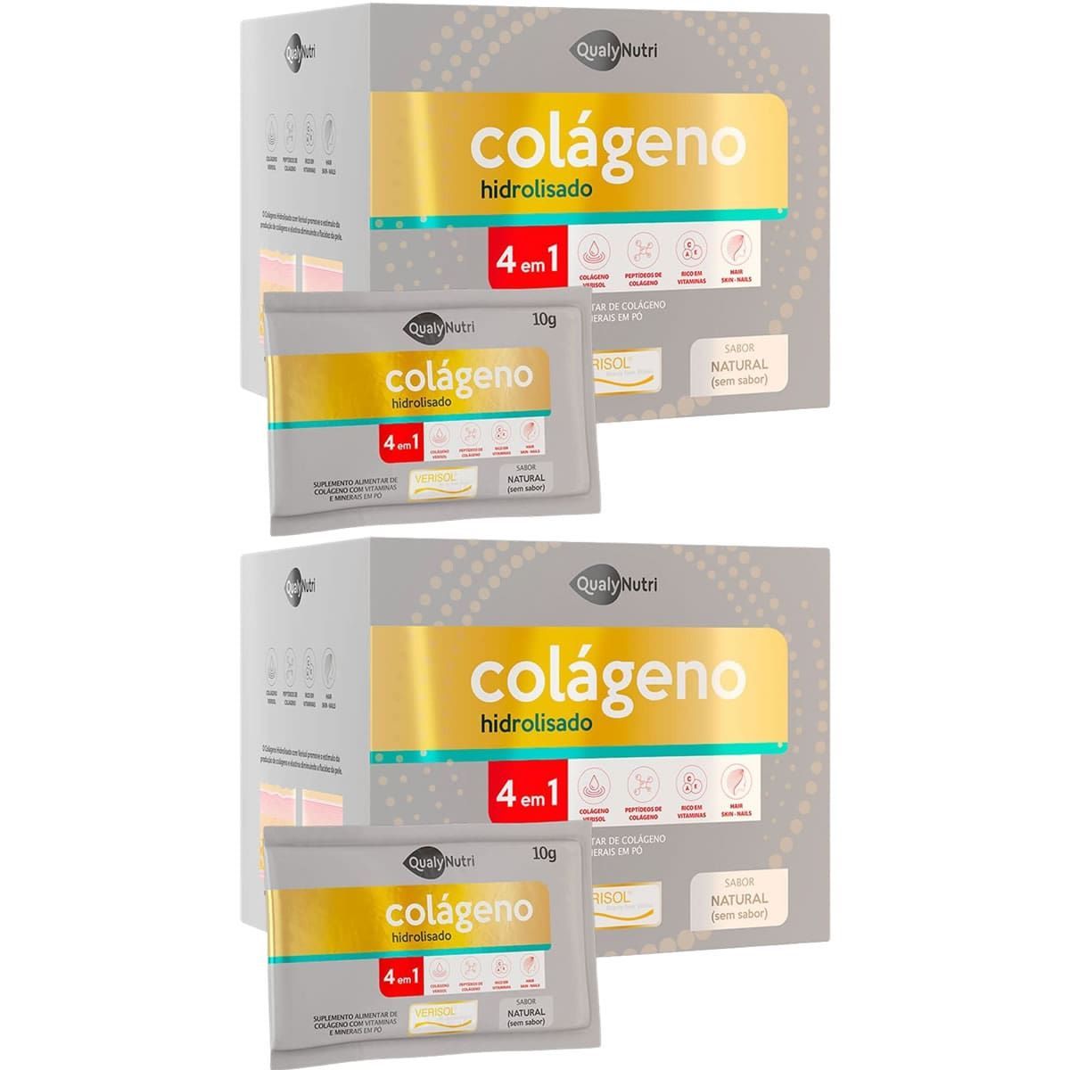 Kit 2X Col�geno Hidrolisado Verisol 4x1 - 30 Sach�s Natural - QualyNutri