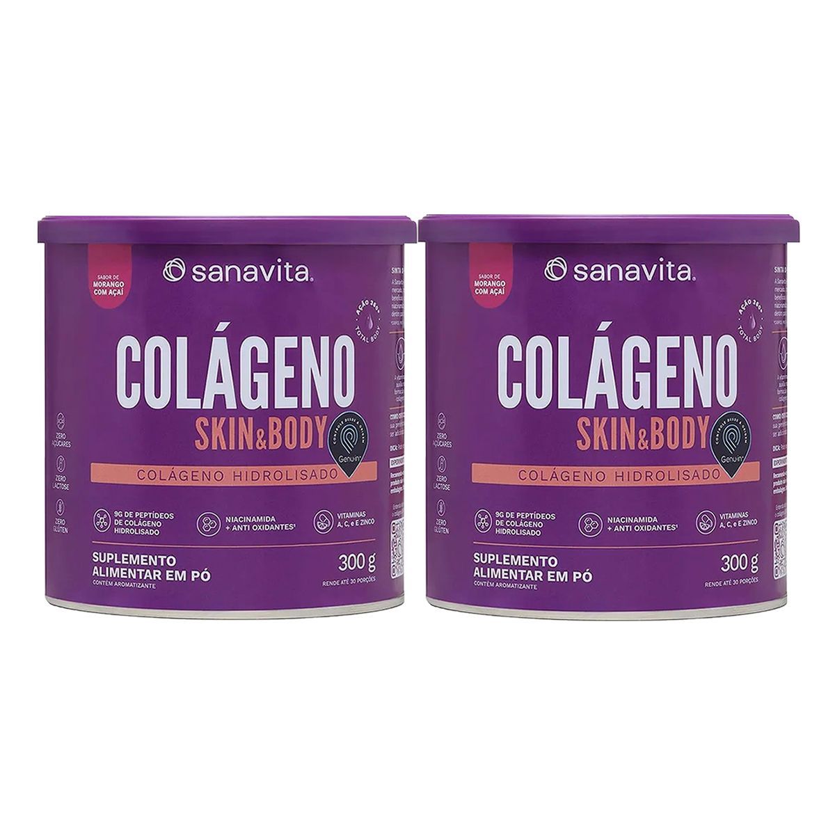 Kit 2X Col�geno Skin - 200g Morango Com A�a� - Sanavita
