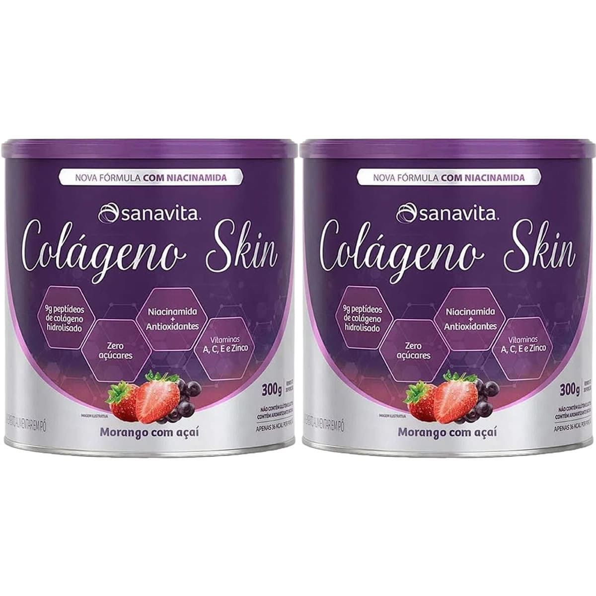 Kit 2X Col�geno Skin - 300g Morango Com A�a� - Sanavita