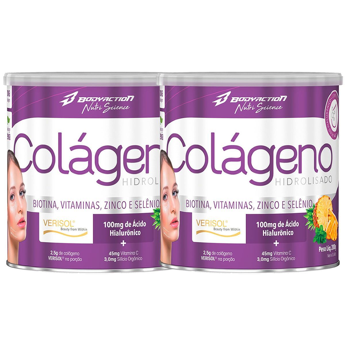 Kit 2X Col�geno Verisol Com Hialur�nico - 200g Abacaxi com Hortel� - BodyAction	