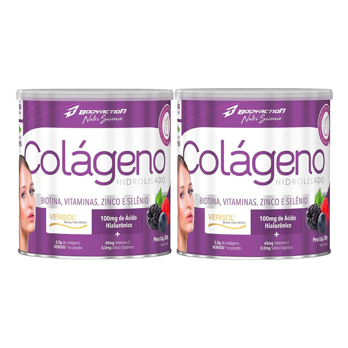 Kit 2X Col�geno Verisol Com Hialur�nico - 200g Frutas Vermelhas - BodyAction