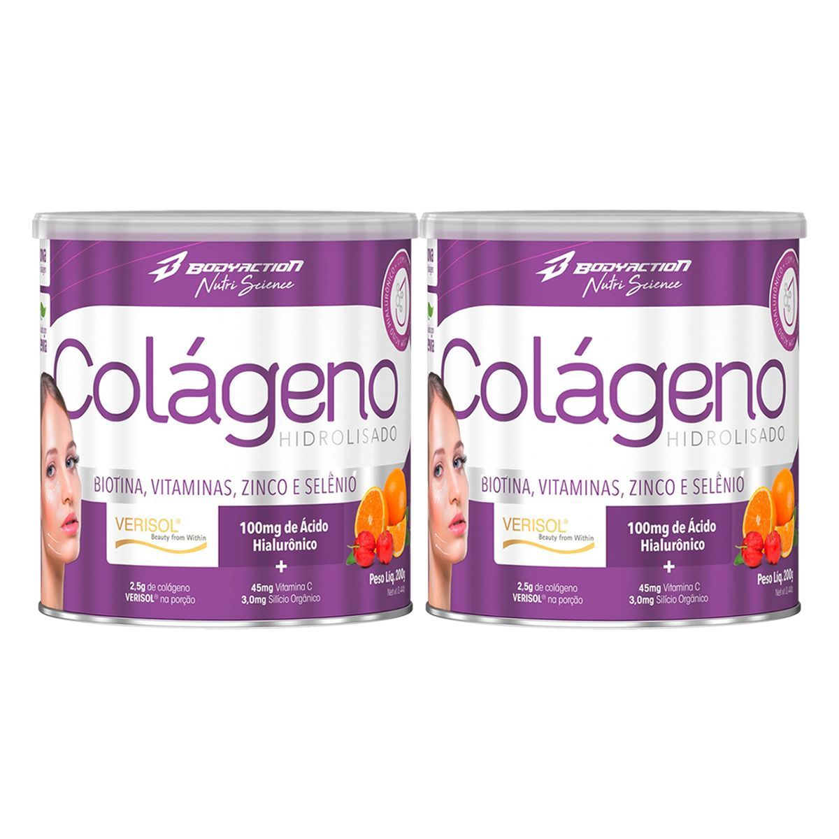 Kit 2X Col�geno Verisol Com Hialur�nico - 200g Laranja com Acerola - BodyAction