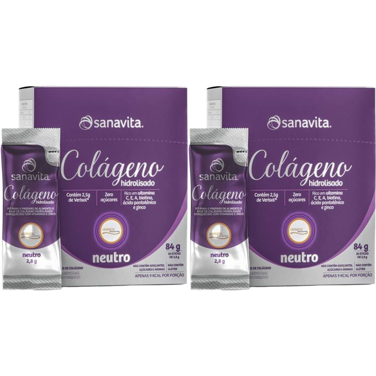 Kit 2X Col�geno Verisol Hidrolisado - 30 Sticke de 2,8g Neutro - Sanavita