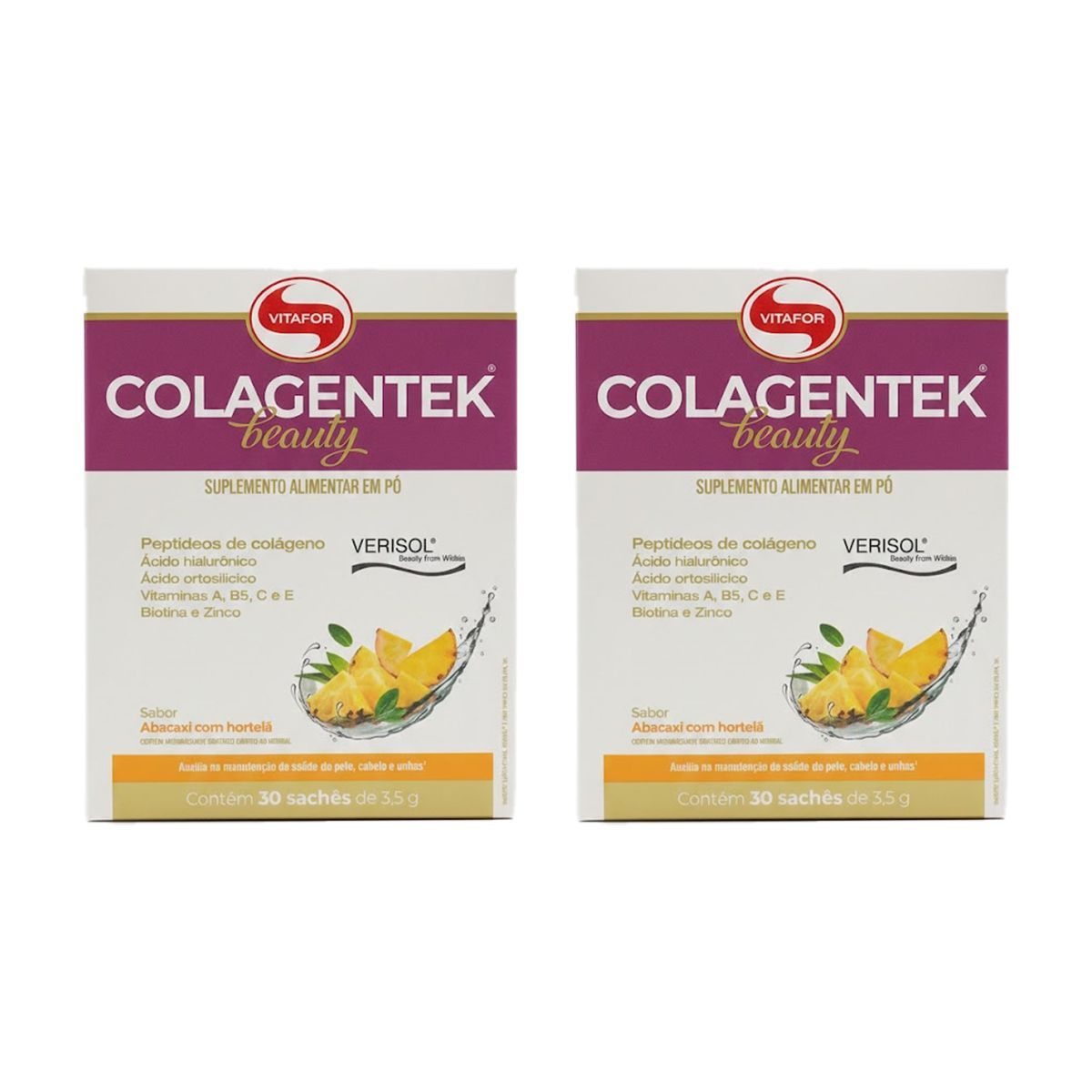 Kit 2X Colagentek Beauty Verisol - 30 Sach�s 3,5g Abacaxi com Hortel� - Vitafor