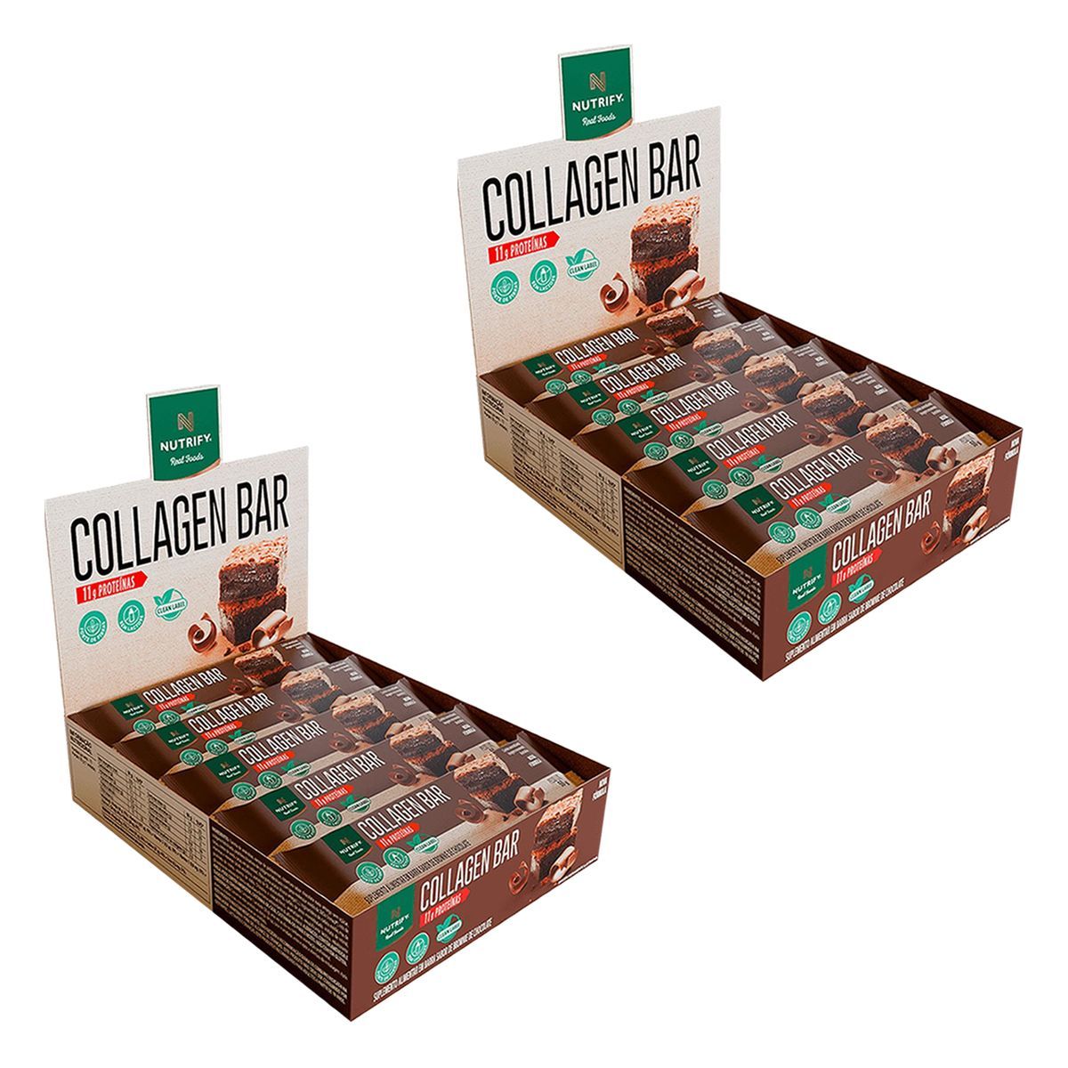 Kit 2X Collagen Bar - 10 Unidades 50g Brownie de Chocolate - NutriFy