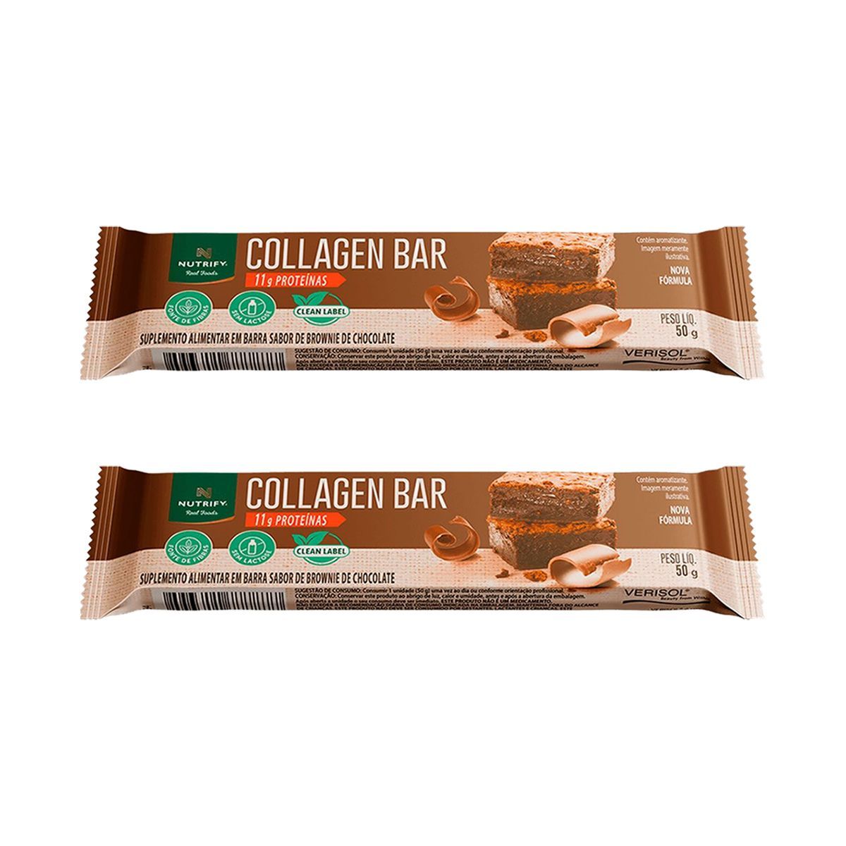 Kit 2X Collagen Bar - 50g Brownie de Chocolate - NutriFy