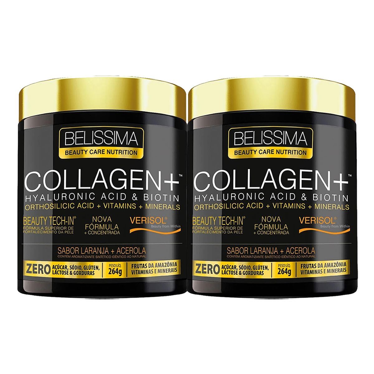 Kit 2X Collagen Plus Belissima - 264g Laranja Com Acerola - Black Skull