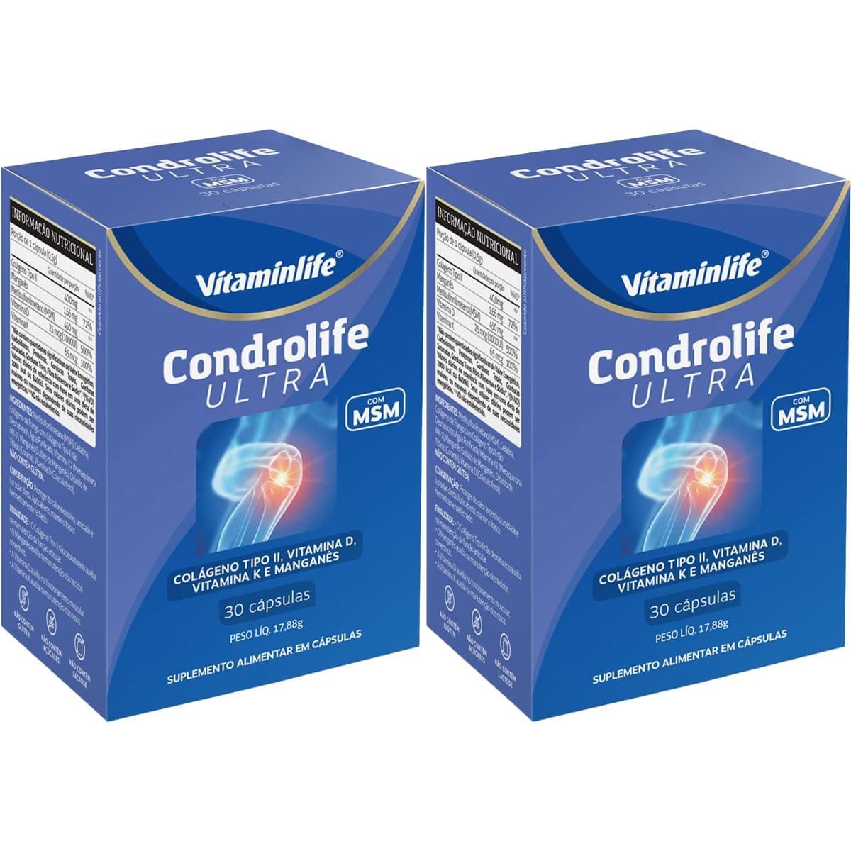 Kit 2X Condrolife Ultra Col�geno Tipo II - 30 C�psulas - VitaminLife