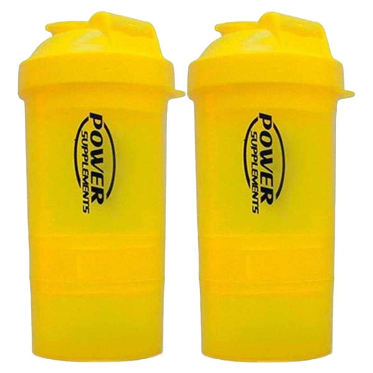 Kit 2X Coqueteleira 2 Doses e porta c�psulas 400ml - Amarela - Power Supplements