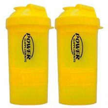 Kit 2X Coqueteleira 2 Doses e porta c�psulas 400ml - Amarela - Power Supplements