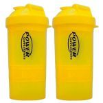 Kit 2X Coqueteleira 2 Doses e porta c�psulas 400ml - Amarela - Power Supplements