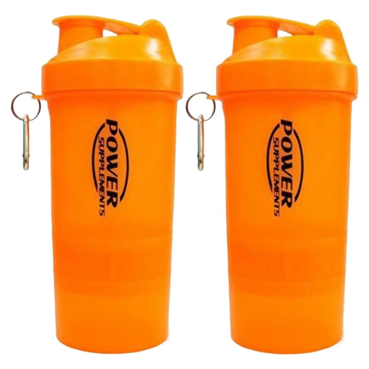 Kit 2X Coqueteleira 2 Doses e porta c�psulas 400ml - Laranja - Power Supplements
