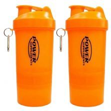 Kit 2X Coqueteleira 2 Doses e porta c�psulas 400ml - Laranja - Power Supplements