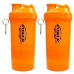 Kit 2X Coqueteleira 2 Doses e porta c�psulas 400ml - Laranja - Power Supplements
