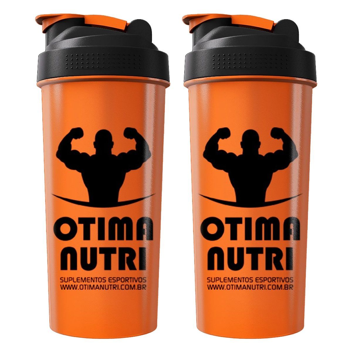 Kit 2X Coqueteleira 600ml Laranja e Preto - OtimaNutri