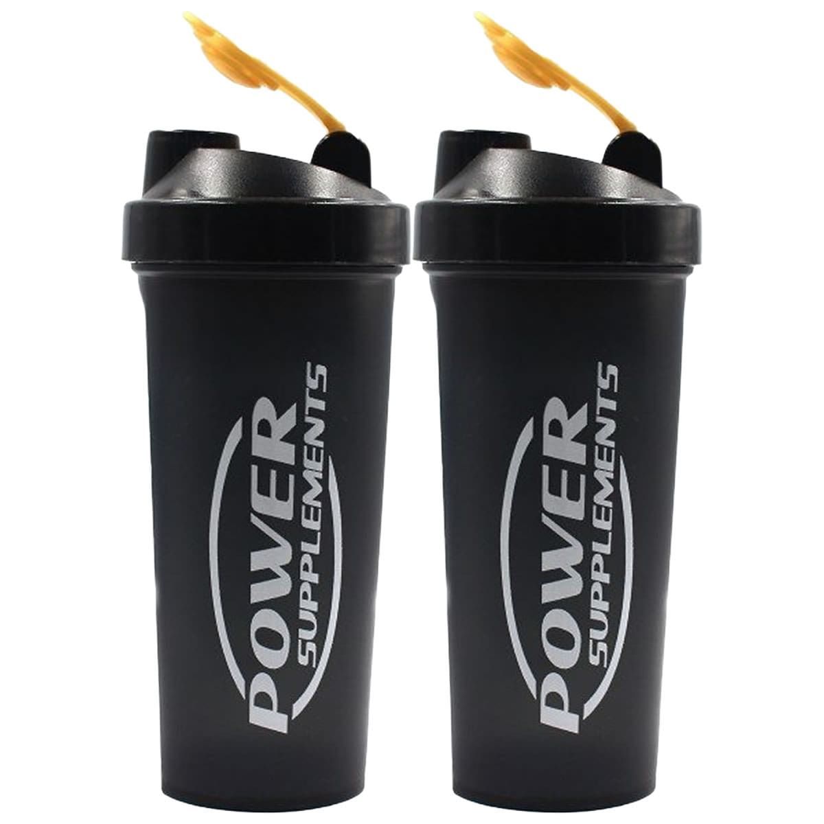Kit 2X Coqueteleira - 600ml Preta Tampa Dourada - Power Supplements