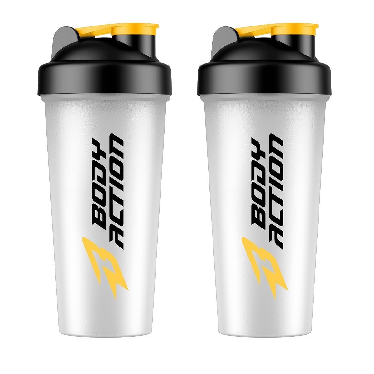 Kit 2X Coqueteleira - 600ml Preto/Amarelo- BodyAction