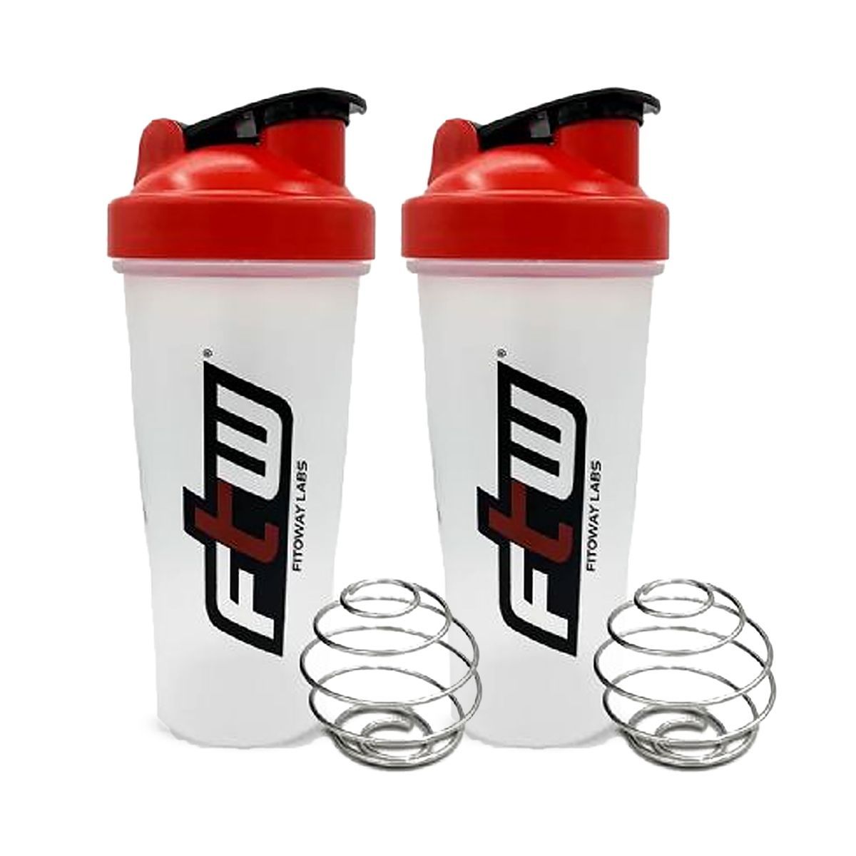 Kit 2X Coqueteleira com Blend - 600ml Transparente Tampa Vermelha - FTW