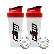 Kit 2X Coqueteleira com Blend - 600ml Transparente Tampa Vermelha - FTW