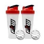 Kit 2X Coqueteleira com Blend - 600ml Transparente Tampa Vermelha - FTW