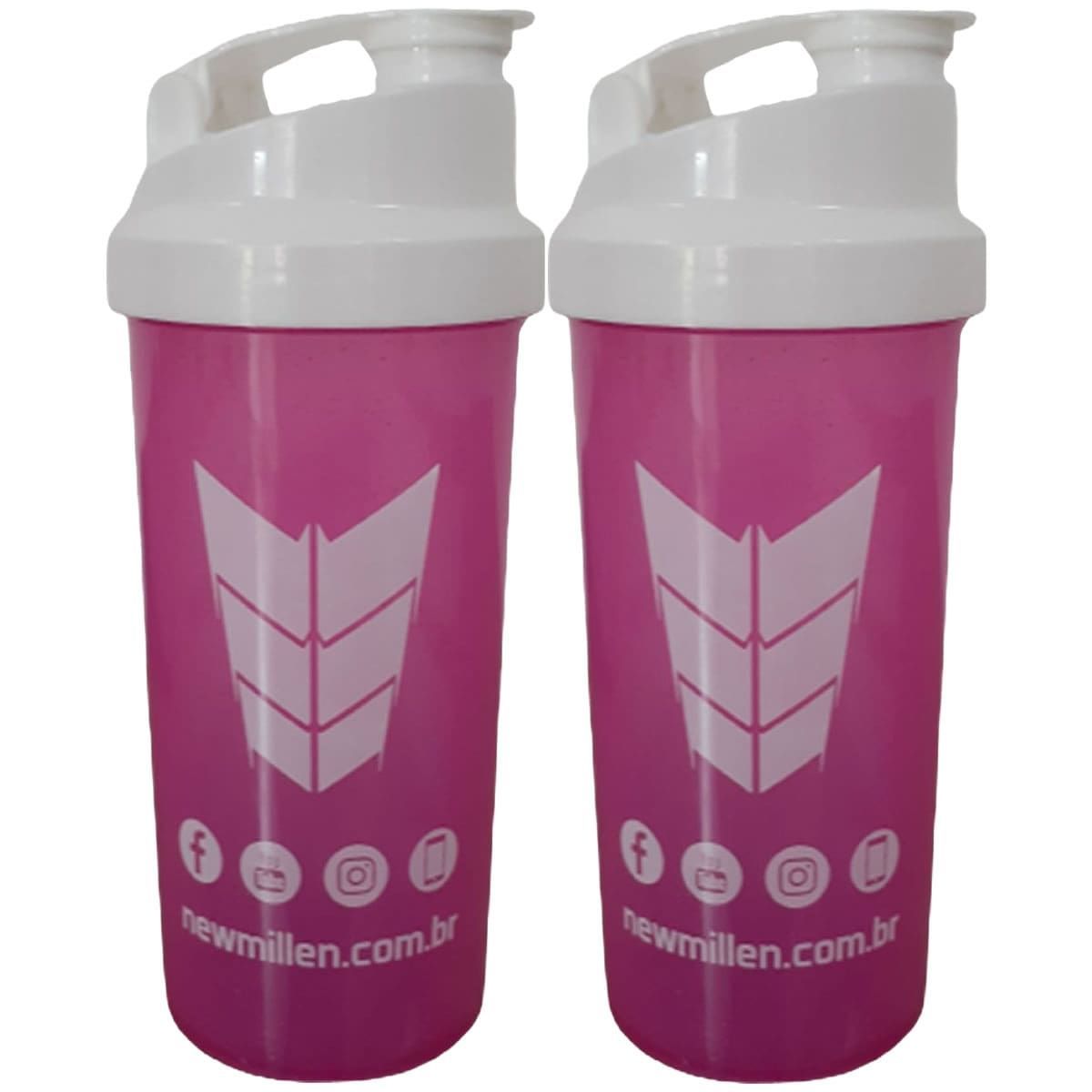Kit 2X Coqueteleira Feminina - 600ml Rosa e Branco - New Millen