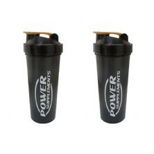 Kit 2X Coqueteleira Preta com Dourado - 650 ml - Power Supplements