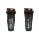 Kit 2X Coqueteleira Preta com Dourado - 650 ml - Power Supplements