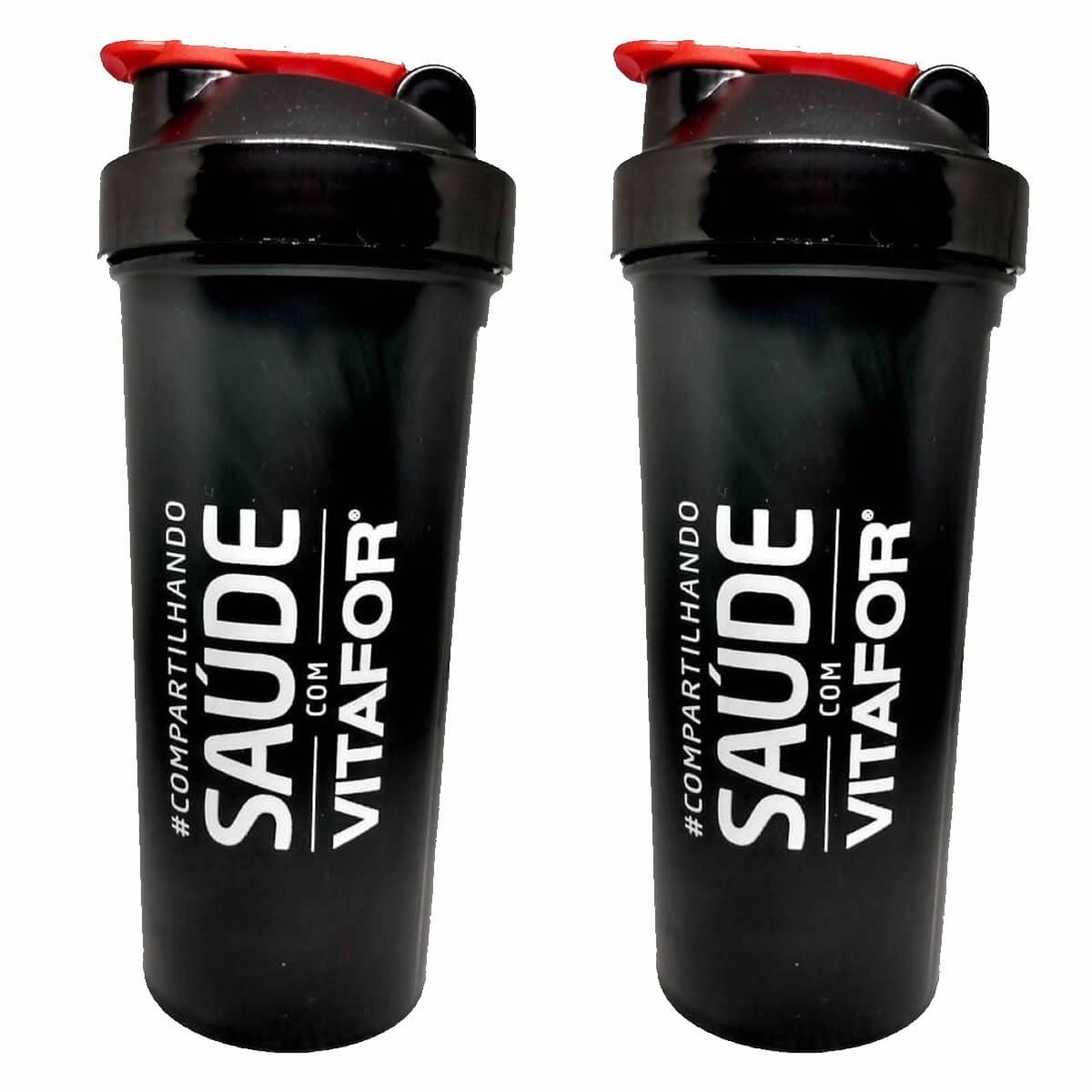 Kit 2X Coqueteleira Sa�de com Vitafor - 600ml  Preta  - Vitafor