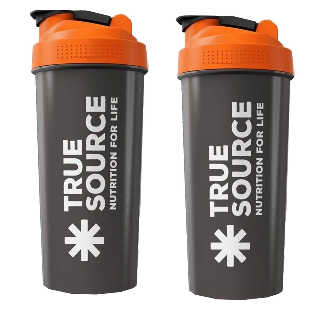 Kit 2X Coqueteleira Slim - 600ml  Preta e Laranja - True Source